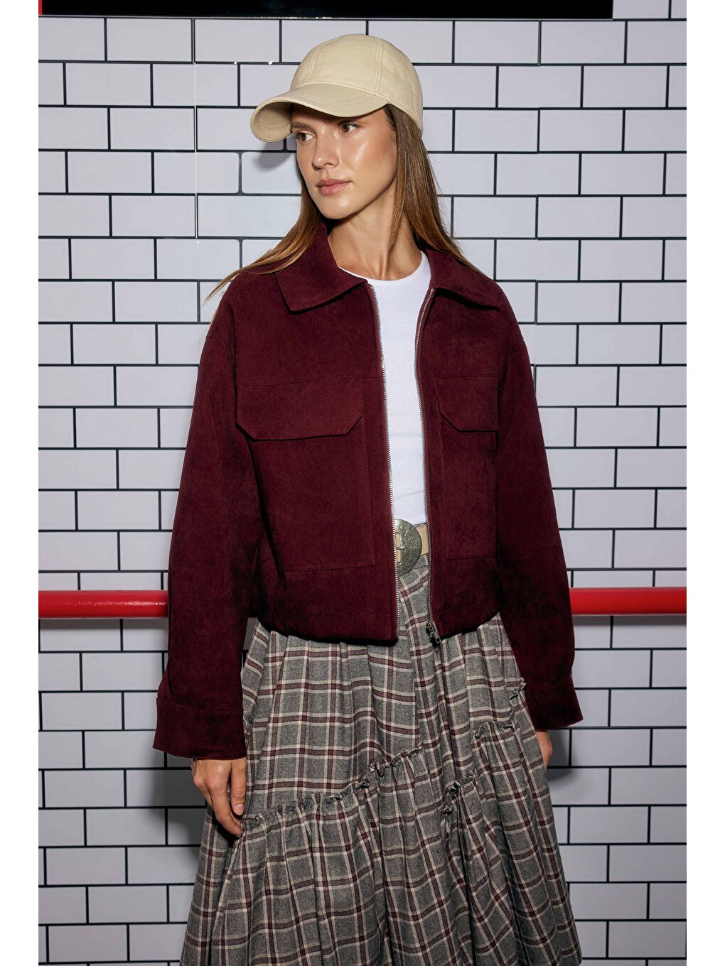 Kısa Süet Ceket Bordo-2