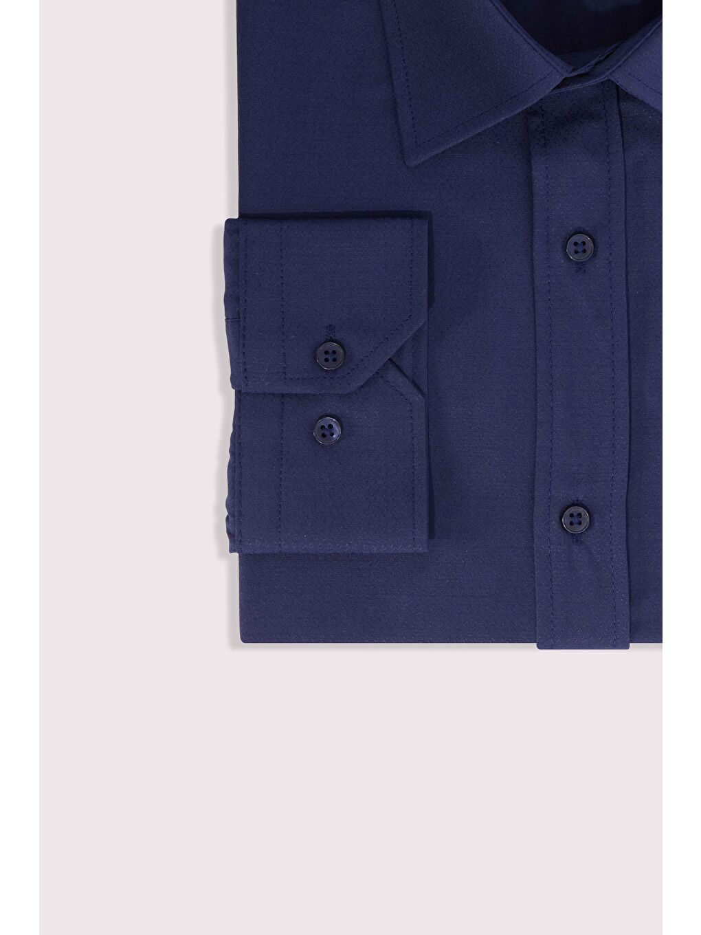 Lacivert Erkek Big Size Büyük Beden Kolay Ütü Kravatlık Armürlü Pamuklu Gömlek-3