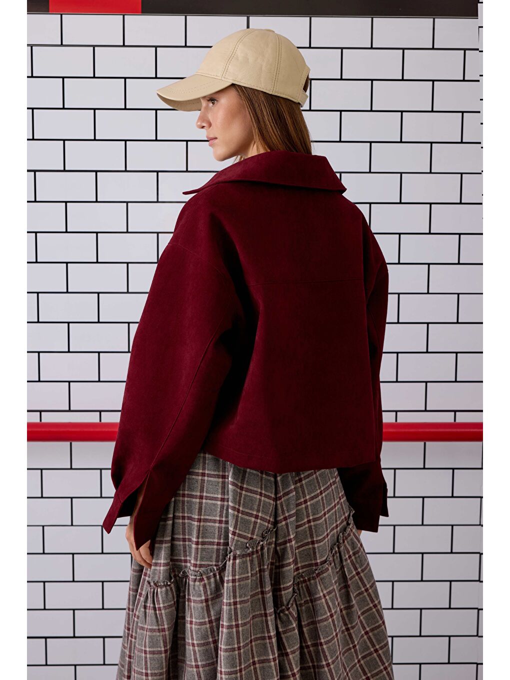 Kısa Süet Ceket Bordo-4