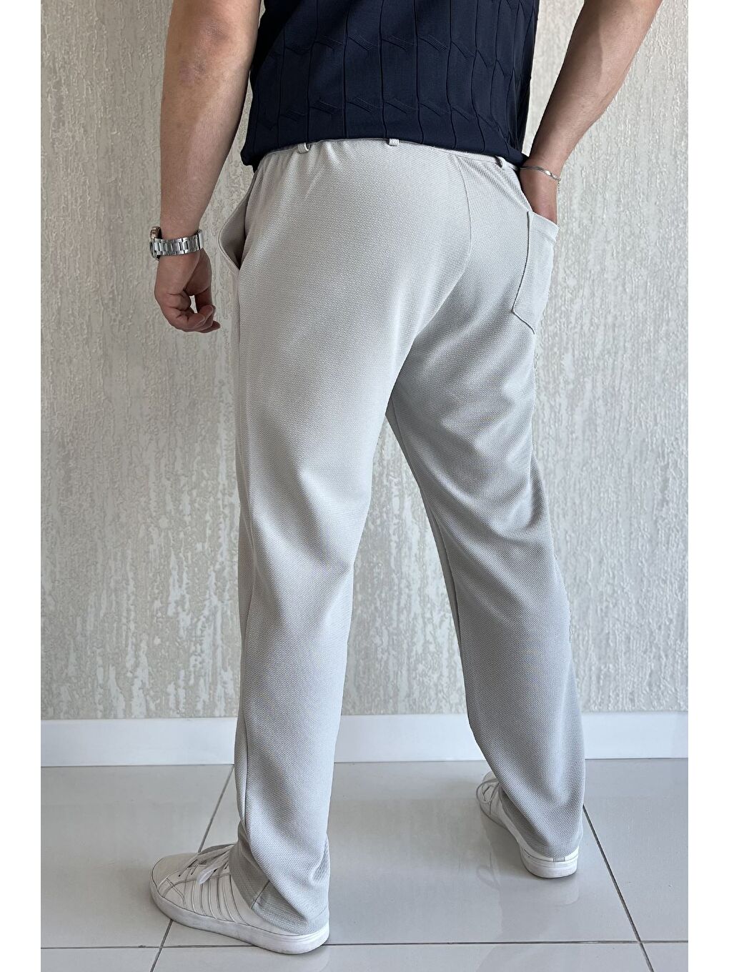 Gri Erkek Bel Lastikli Jogger Pantolon-2