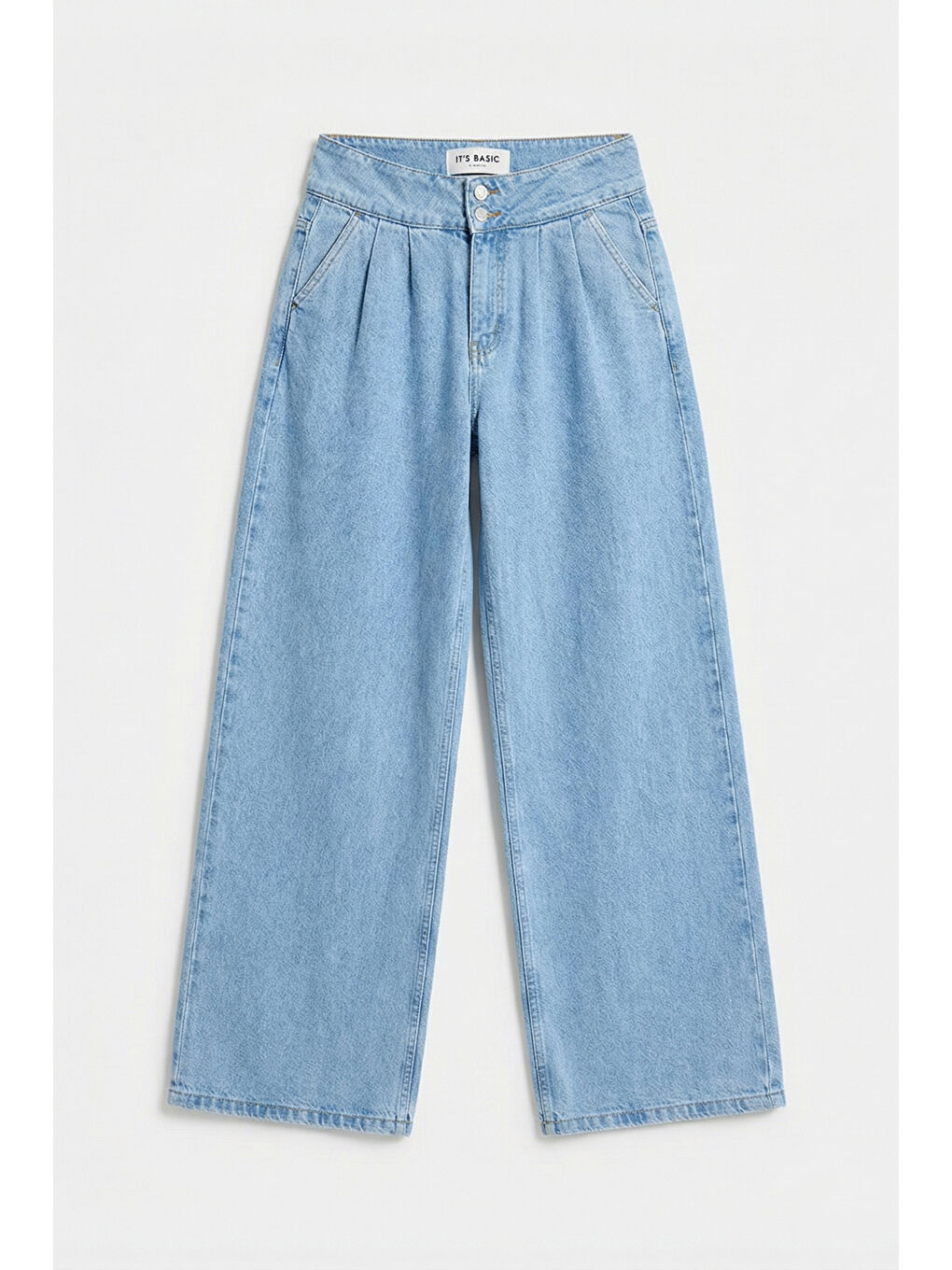 Kadın Mavi 1s6-3 Süper Palazzo Fit Viskon Özel Kumaş Dökümlü Denim Jean-2