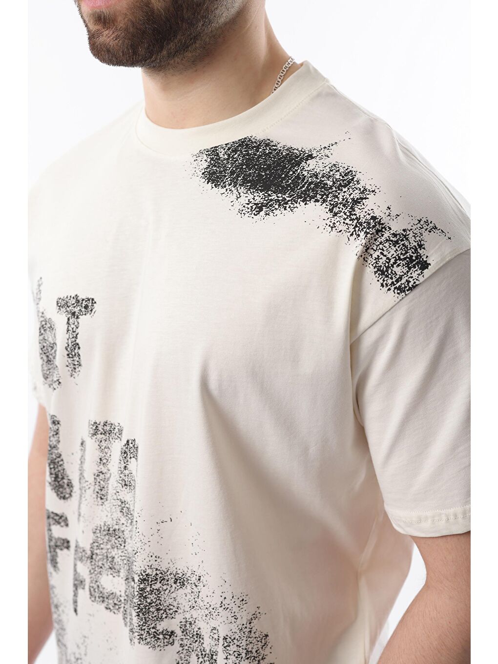 Ekru Baskılı Erkek Tişört E7115-2