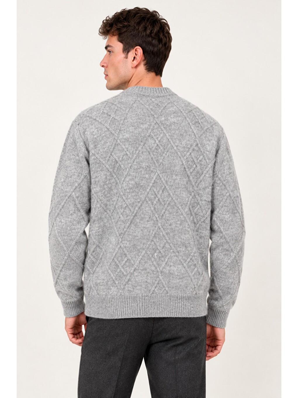 Gri Çapraz Desen Oversize Kışlık Kazak Dp 17567_10066-3