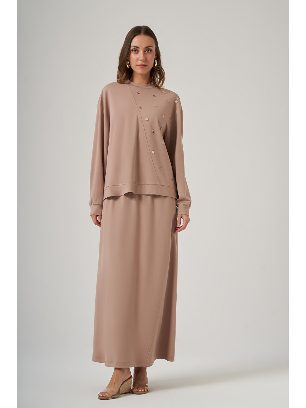 Kahverengi Pul Detay Etekli Takım 1078 Camel-3