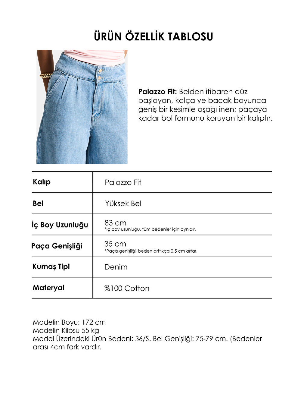 Kadın Mavi 1s6-3 Süper Palazzo Fit Viskon Özel Kumaş Dökümlü Denim Jean-4