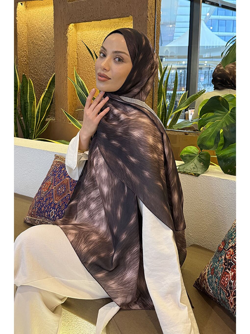 Ceylan Desen Soft Şal Acı Kahverengi-1