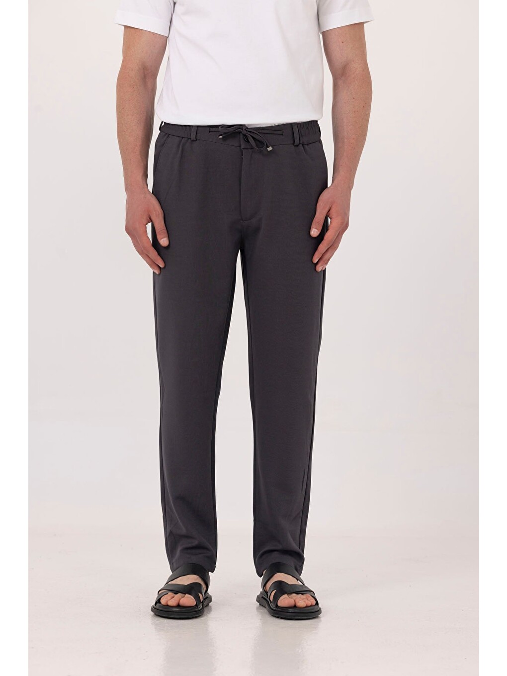 Antrasit Dokulu Arka Lastikli Köprü Kemerli Bağcıklı Slim Fit Jogger Pantolon