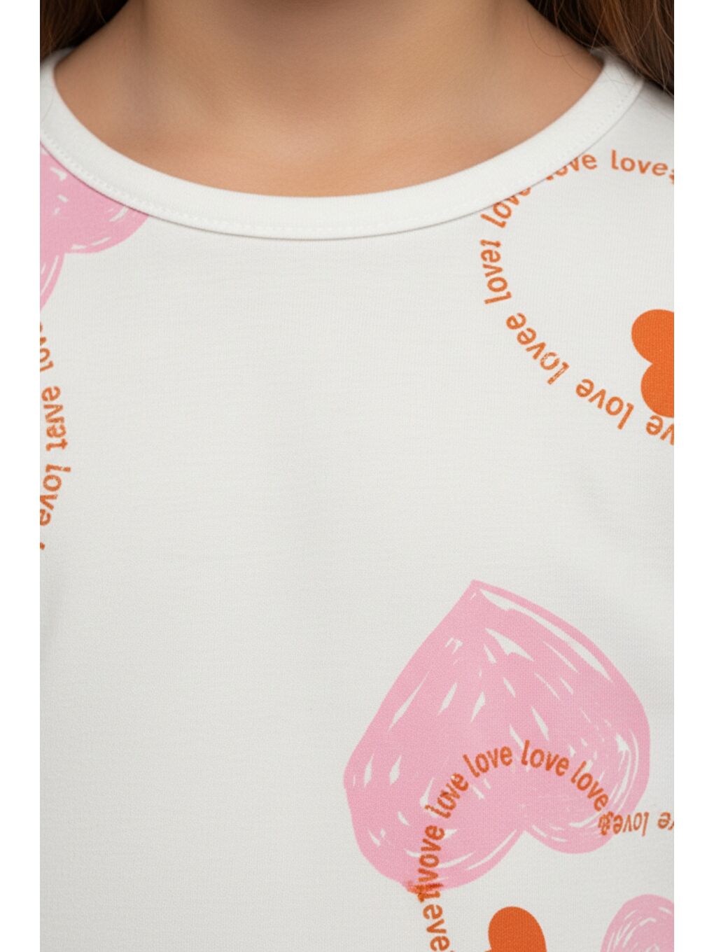 Pembe Kız Çocuk 2'li Kaprili Takım Bisiklet Yaka Düşük Omuz Kısa Kollu Baskılı Tişört - Beli Lastikli Cep-4