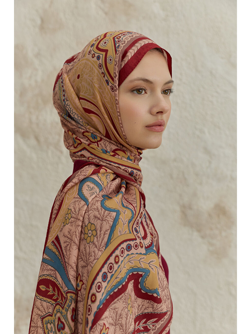 Cupra Prive Desenli Şal Blossom Bordo