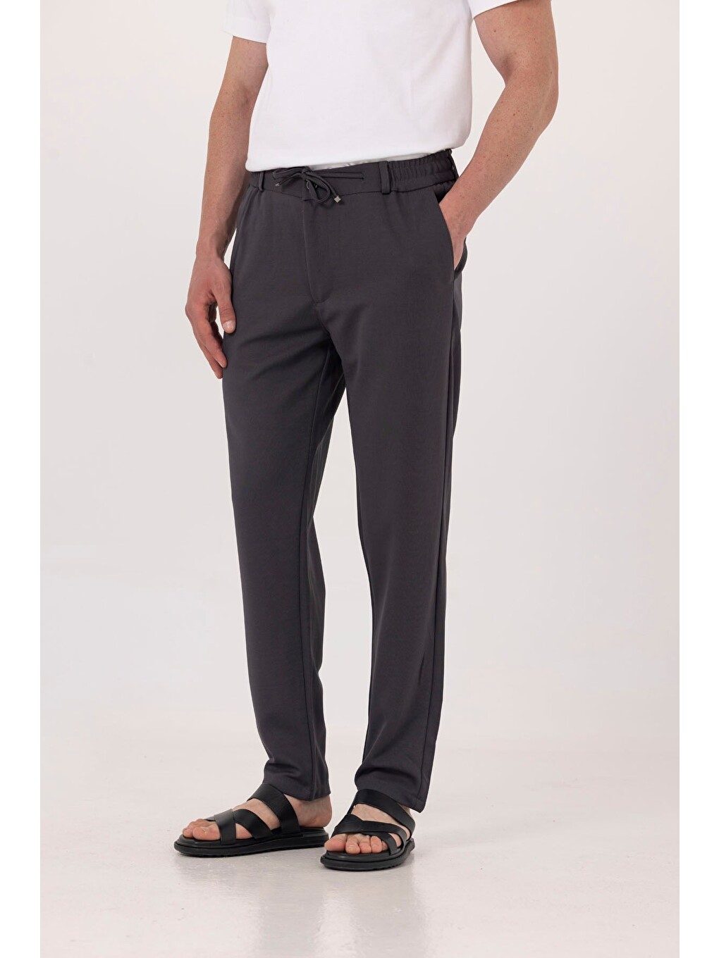 Antrasit Dokulu Arka Lastikli Köprü Kemerli Bağcıklı Slim Fit Jogger Pantolon-2