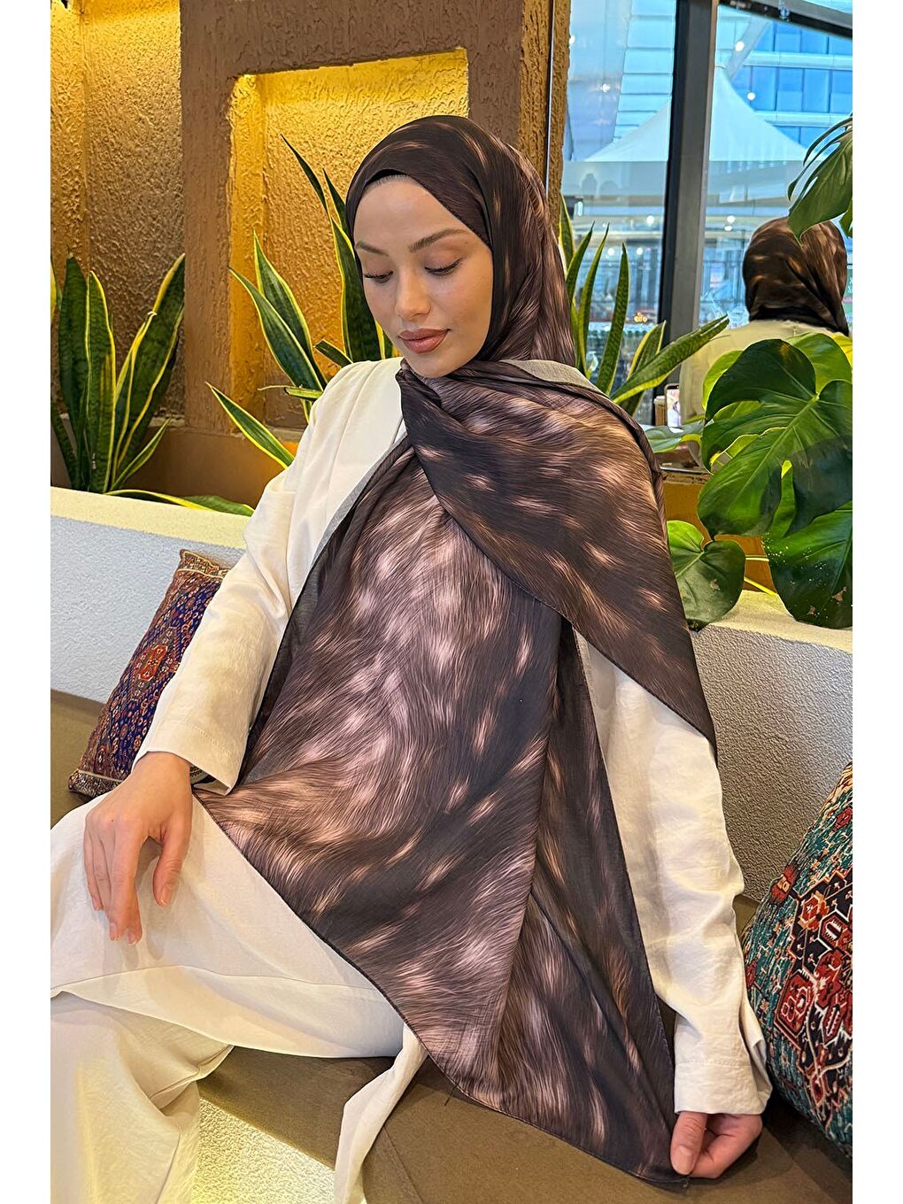 Ceylan Desen Soft Şal Acı Kahverengi-2