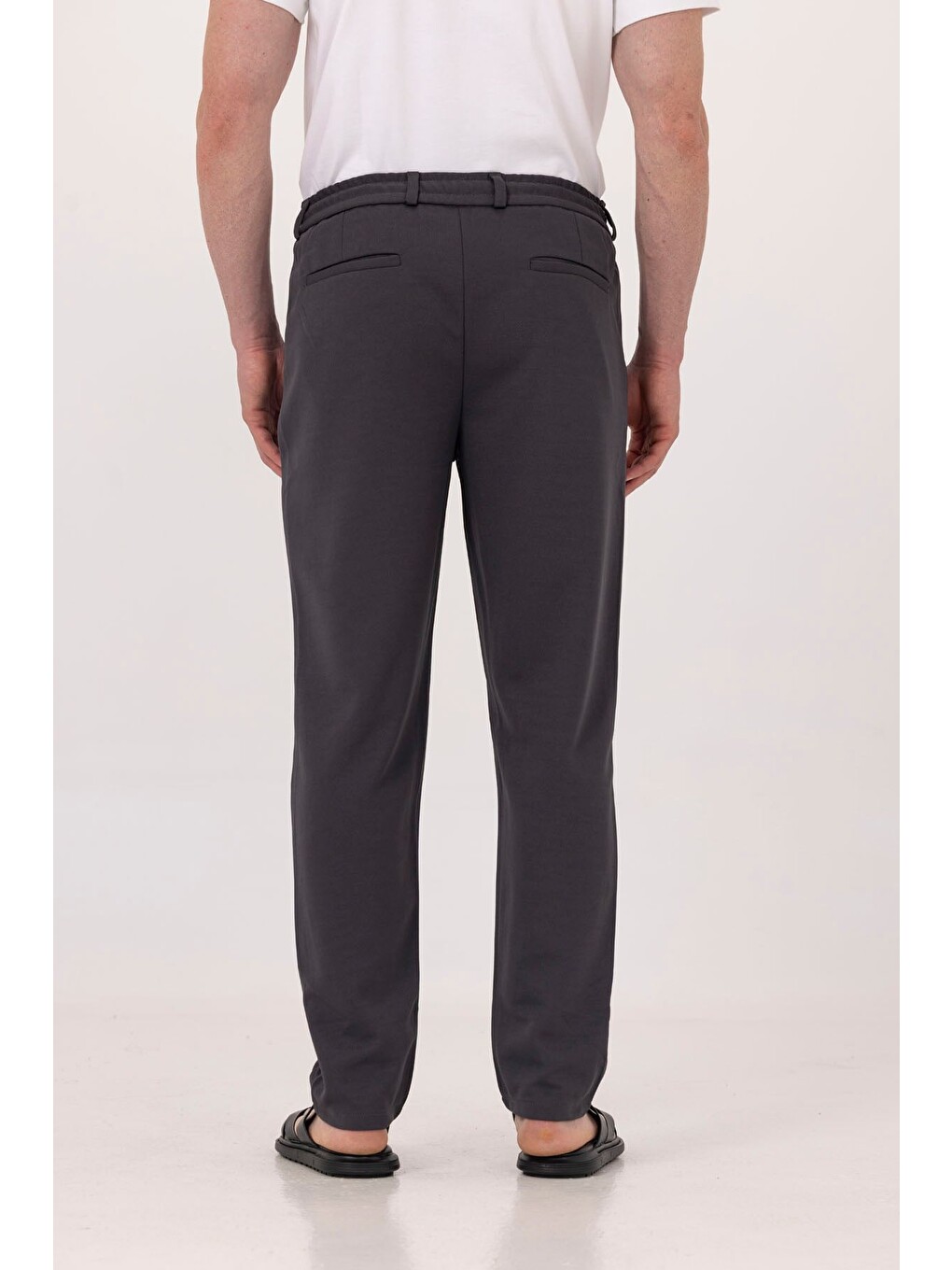 Antrasit Dokulu Arka Lastikli Köprü Kemerli Bağcıklı Slim Fit Jogger Pantolon-4