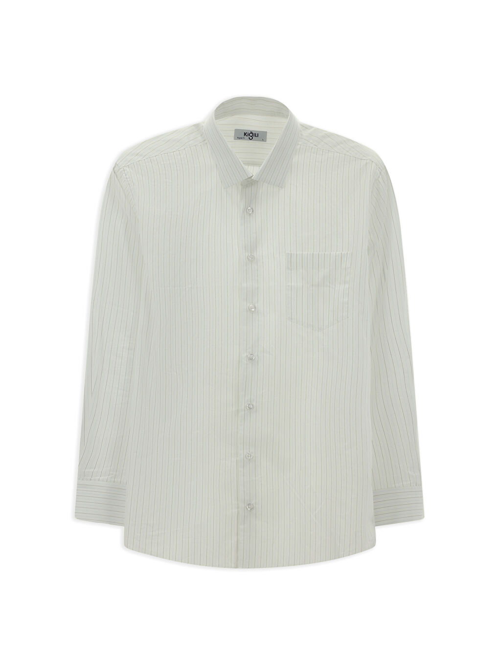 Beyaz Uzun Kol Klasik Çizgili Pamuklu Kolay Ütülenebilir Gömlek-8