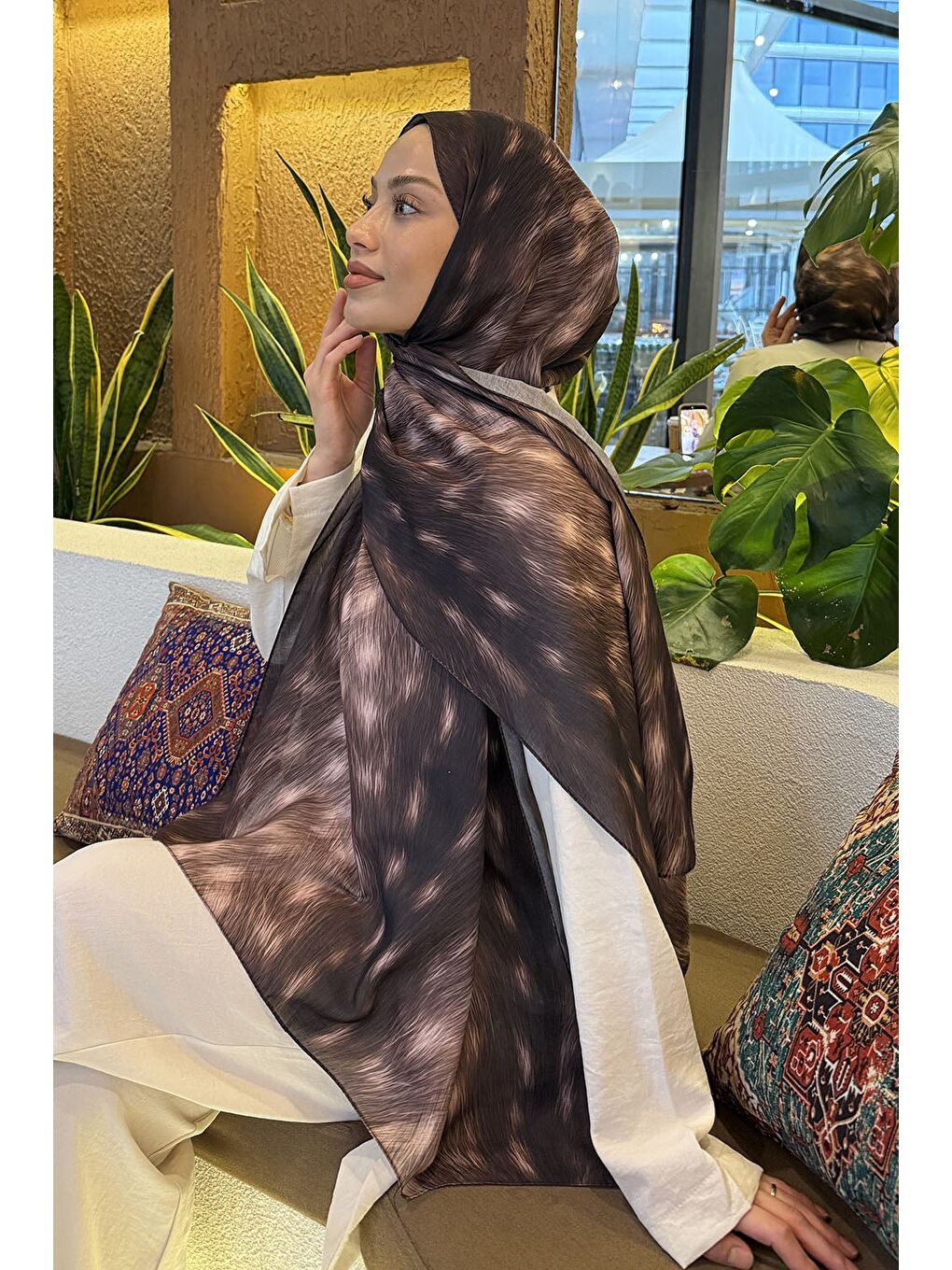 Ceylan Desen Soft Şal Acı Kahverengi-3