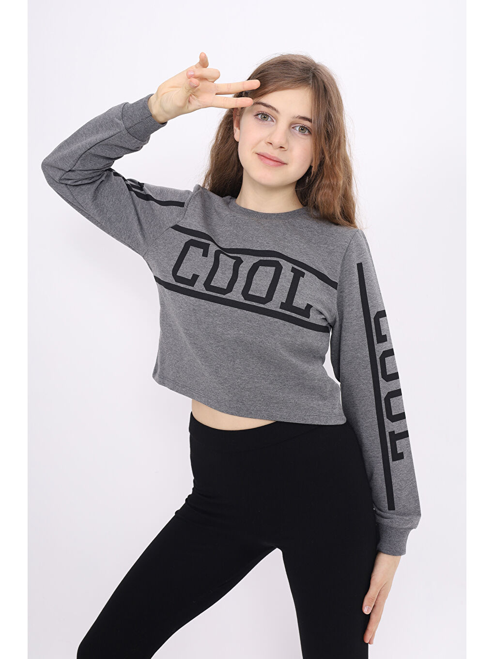 Antrasit Kız Çocuk Cool Baskılı Sweatshirt-4