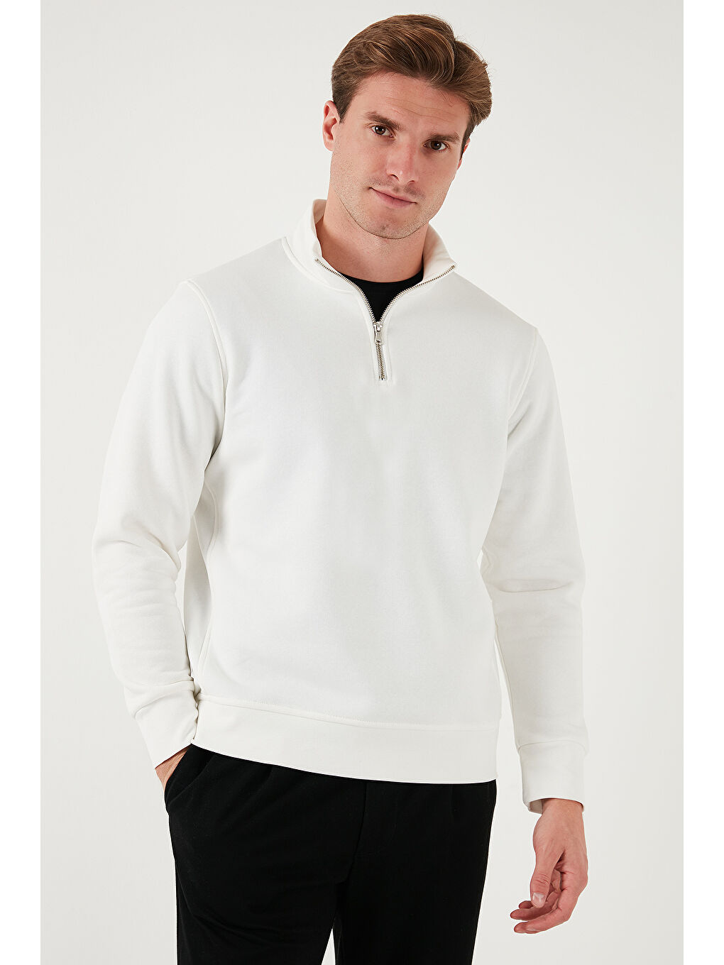 Ekru Pamuklu Regular Fit Dik Yaka 2'li Paket Sweat 59052592S2-1