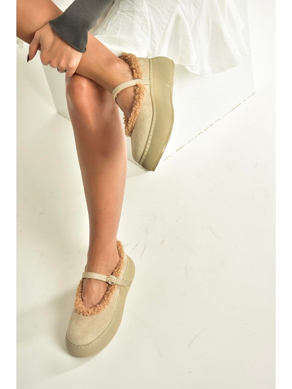 Bej Kadın Kışlık Babet Ayakkabı V811269502-3