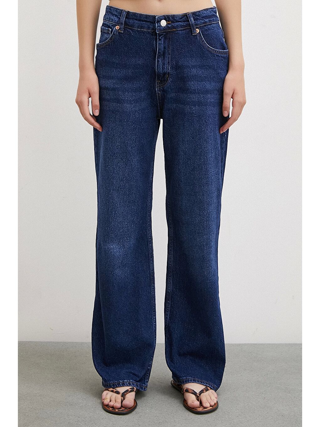 Yüksel Bel Wide Leg Jean Lacivert