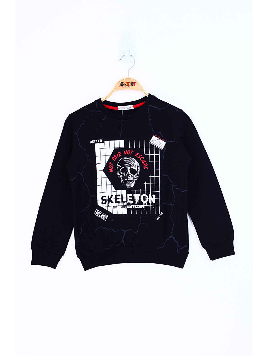 Siyah Erkek Çocuk Skeleton Baskılı Sweatshirt