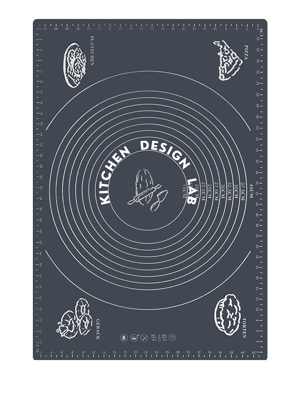 Gri 45x65 cm Silikon Hamur Açma Matı Çelik Un Eleği ve Kullan At Krema Sıkma Torbası Seti-1