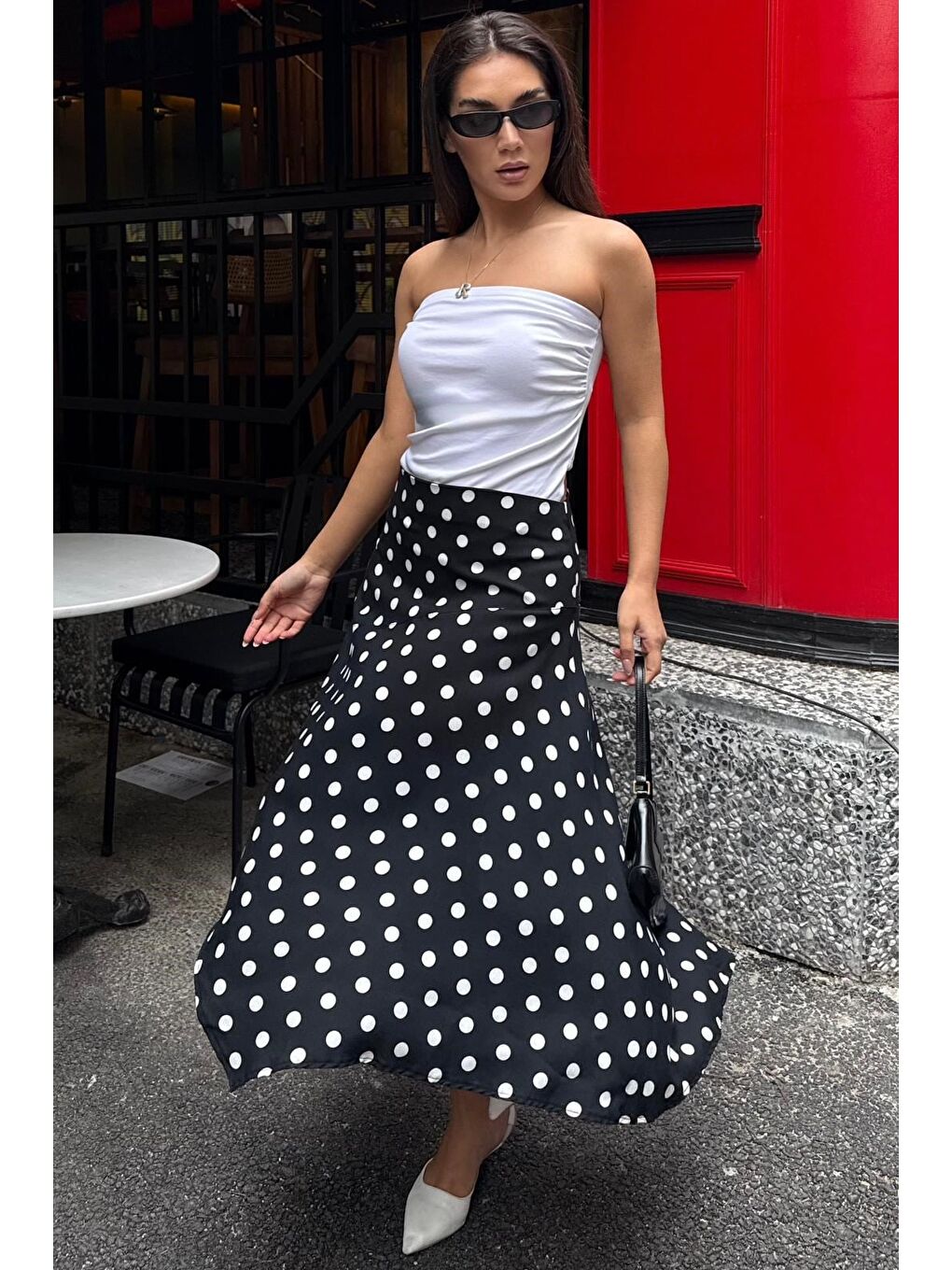 Siyah Puantiyeli Asimetrik Kadın Etek Mg2698-3