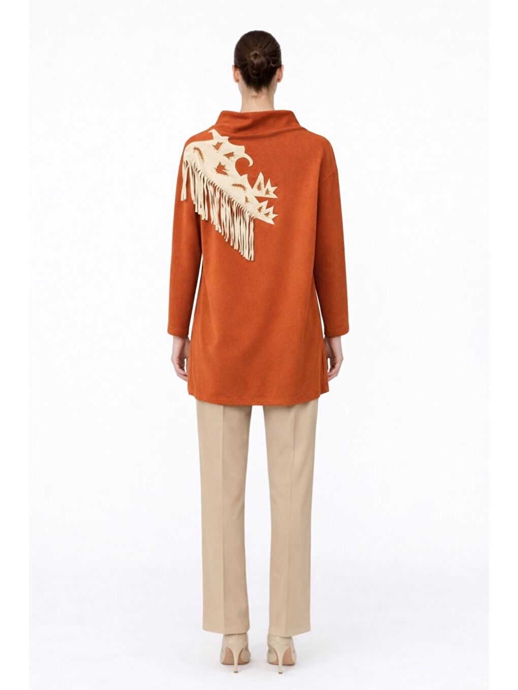 Kahverengi Püskül Troklu Scuba Kiremit Tunik-1