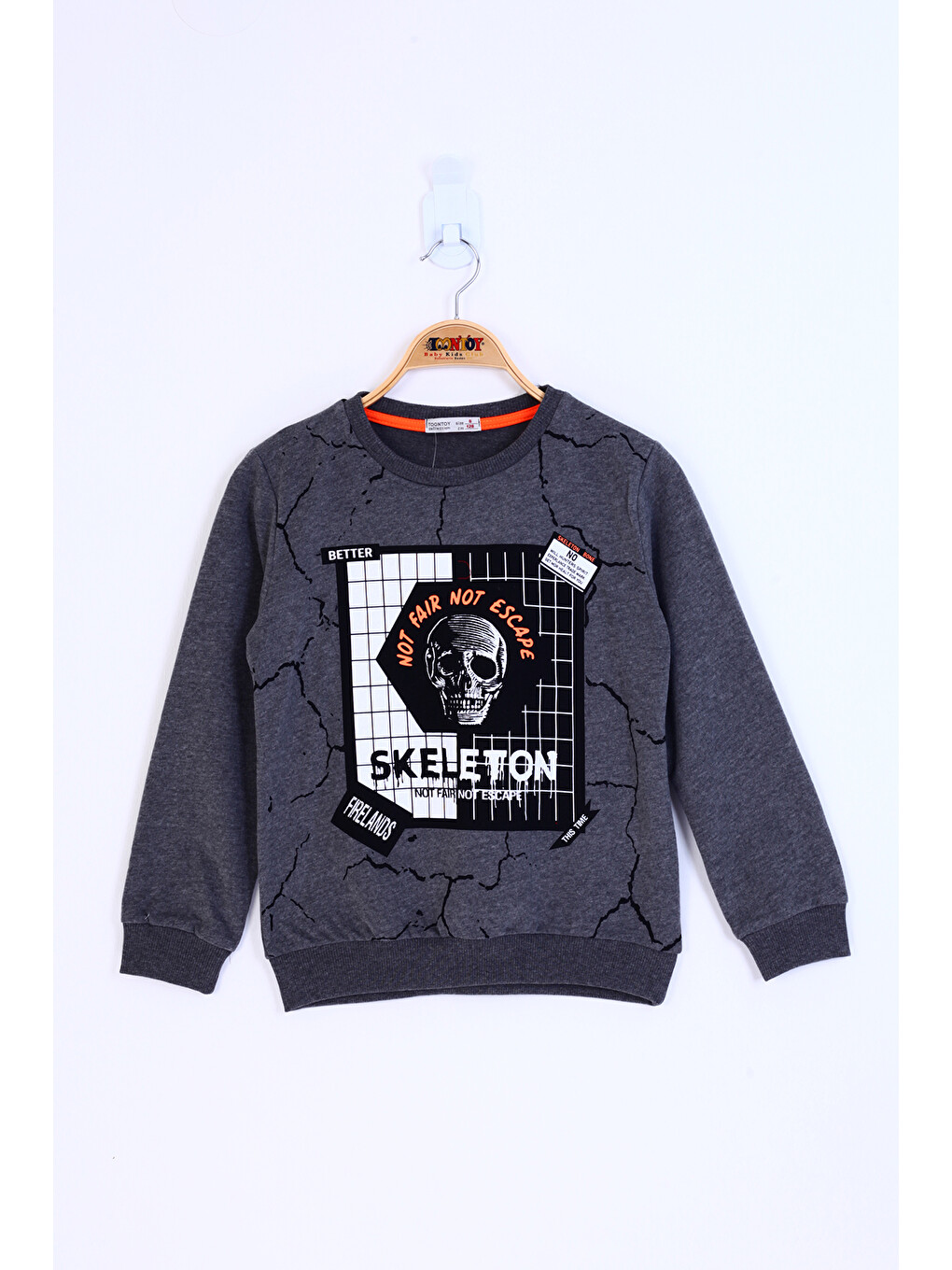 Antrasit Erkek Çocuk Skeleton Baskılı Sweatshirt