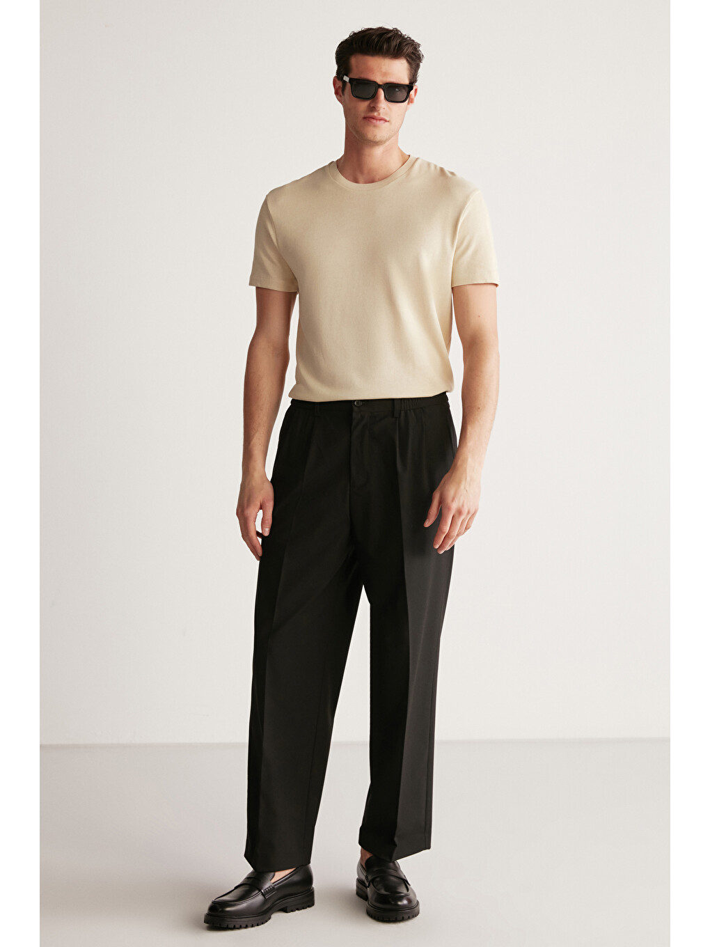 Jeremy Erkek Slim Fit Triko Görünümlü Kumaşlı Triko Yakalı Kalın Dokulu Bej T-shirt-4