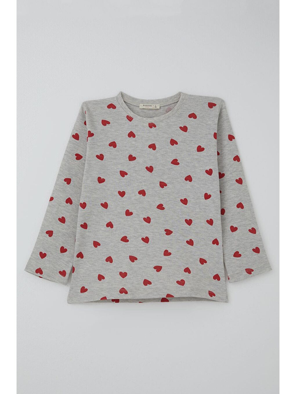 Kız Çocuk Pijama Takımı Kalp Desenli Açık Gri Melanj (4-7 Yaş)-3