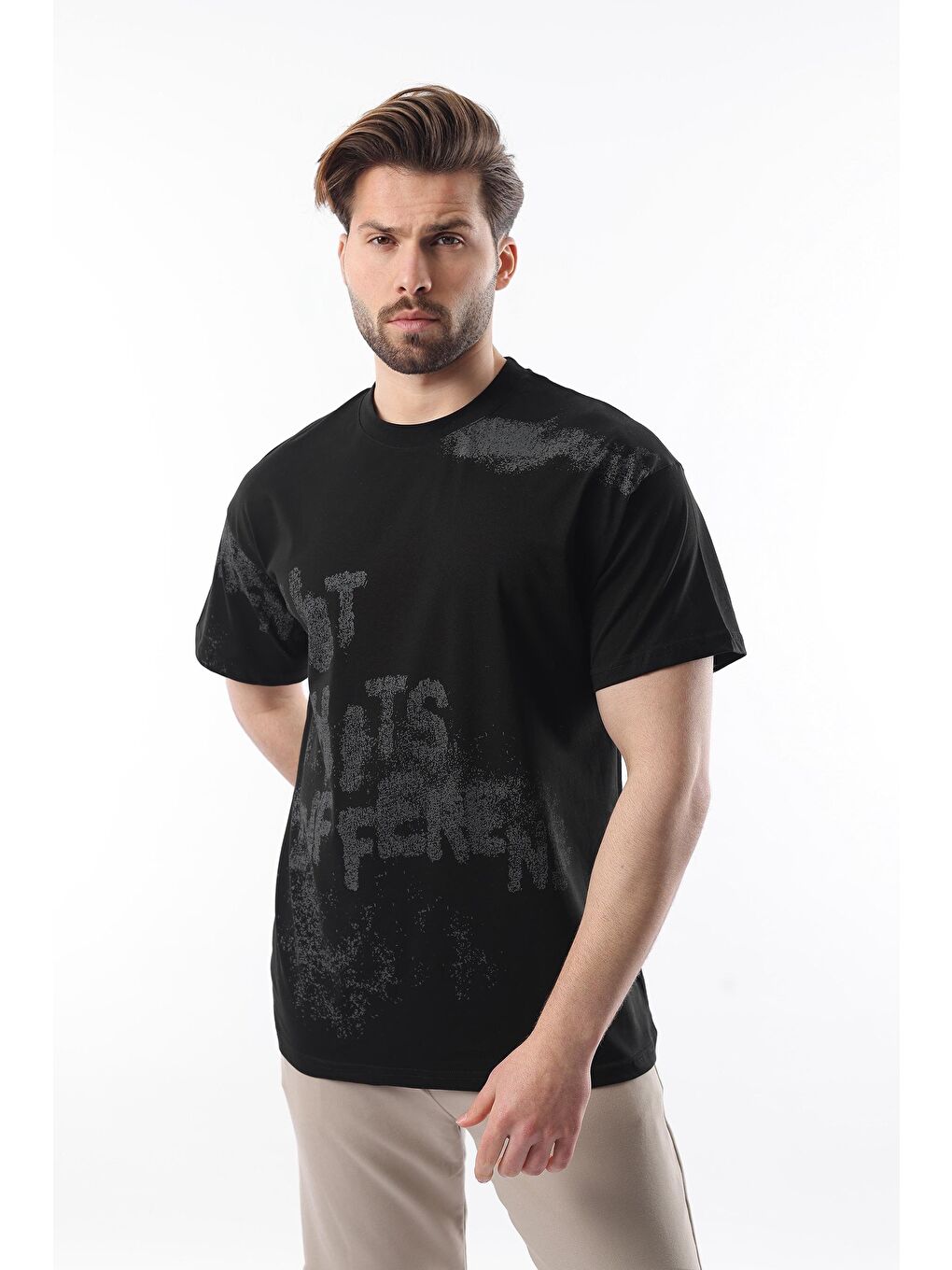 Siyah Baskılı Erkek Tişört E7115-1
