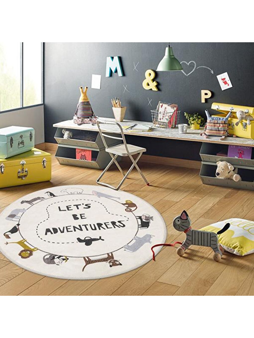 Ekru Hayvan Figürlü Çocuk Halısı - 110x110 cm-2