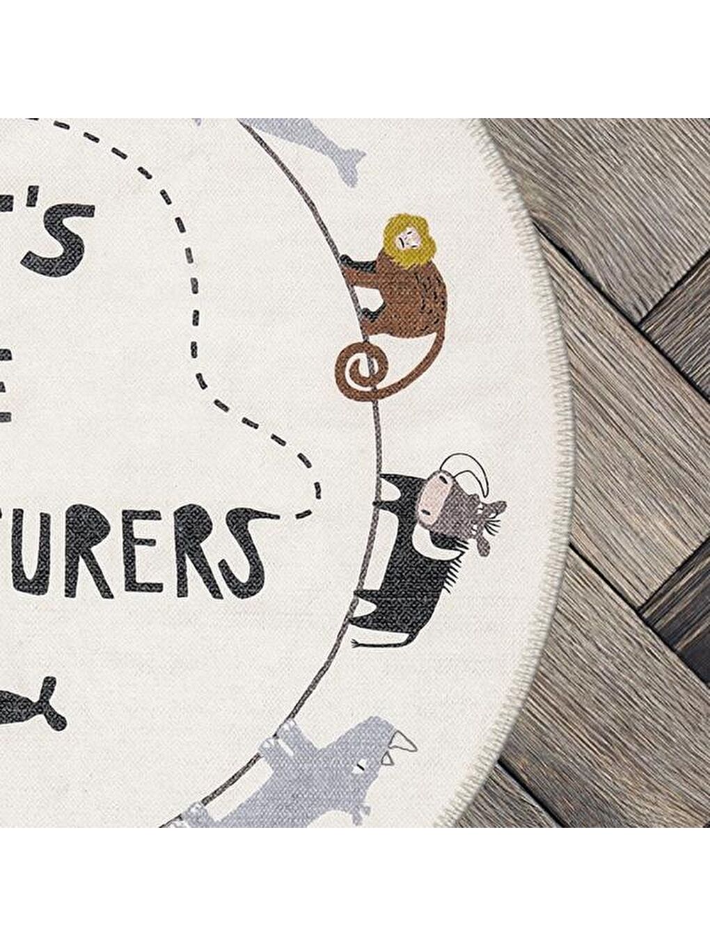 Ekru Hayvan Figürlü Çocuk Halısı - 110x110 cm-3