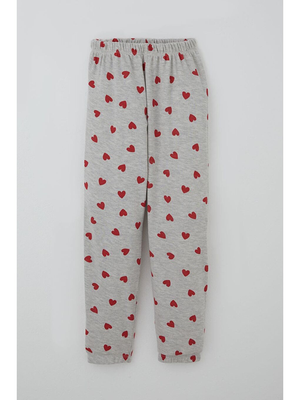 Kız Çocuk Pijama Takımı Kalp Desenli Açık Gri Melanj (4-7 Yaş)-4