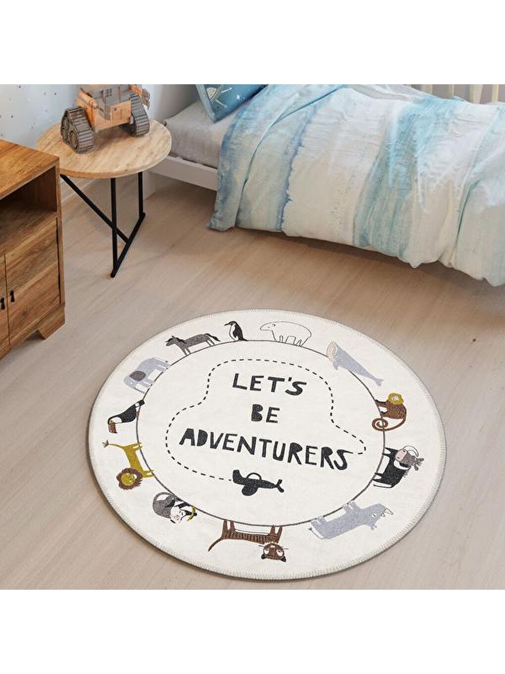 Ekru Hayvan Figürlü Çocuk Halısı - 110x110 cm-4