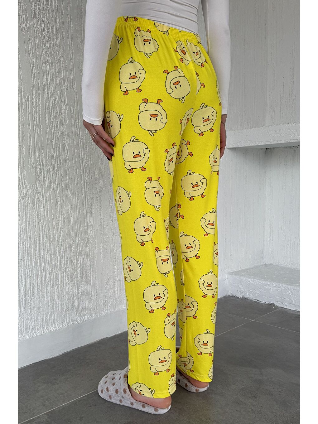 Sarı Civciv Baskılı Bel Lastikli Pijama Altı-2