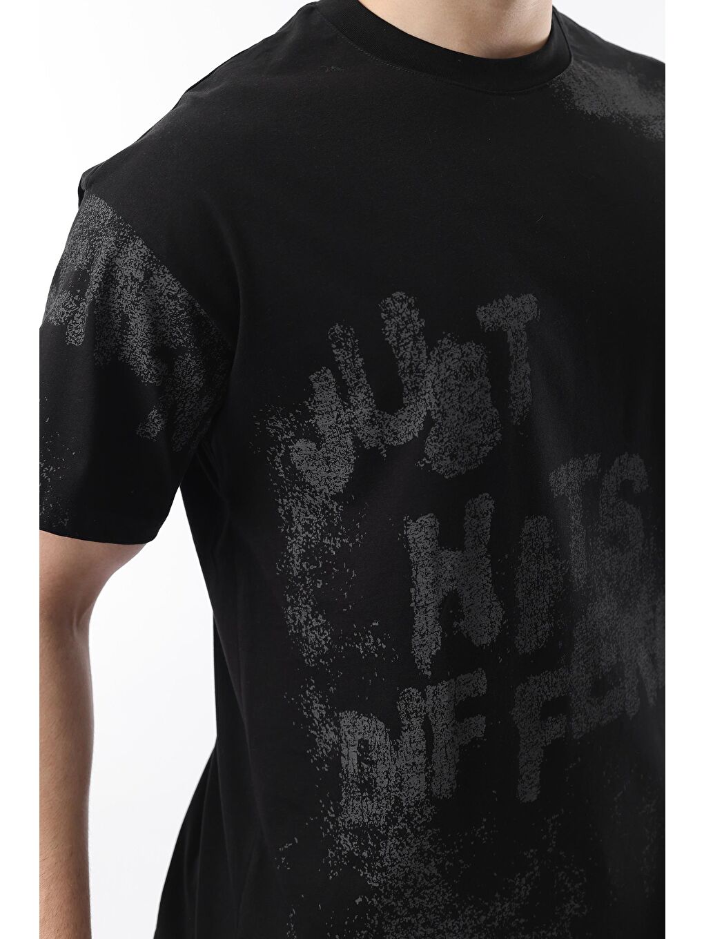 Siyah Baskılı Erkek Tişört E7115-2
