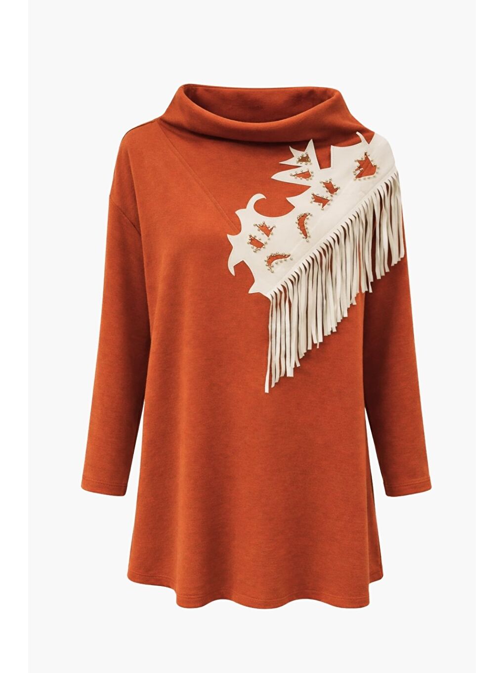 Kahverengi Püskül Troklu Scuba Kiremit Tunik-2