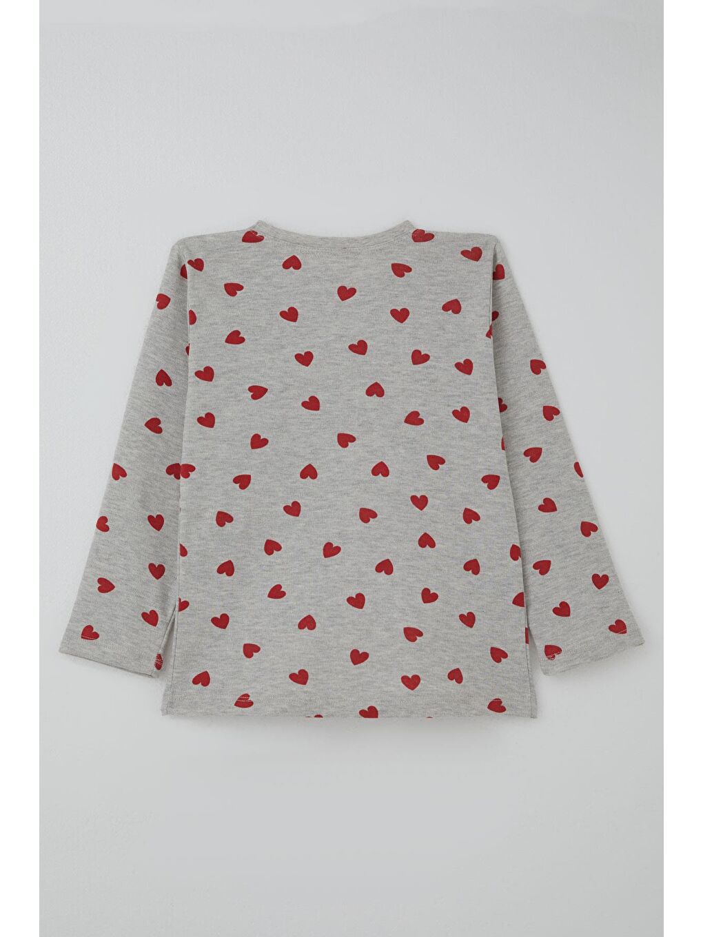 Kız Çocuk Pijama Takımı Kalp Desenli Açık Gri Melanj (4-7 Yaş)-5