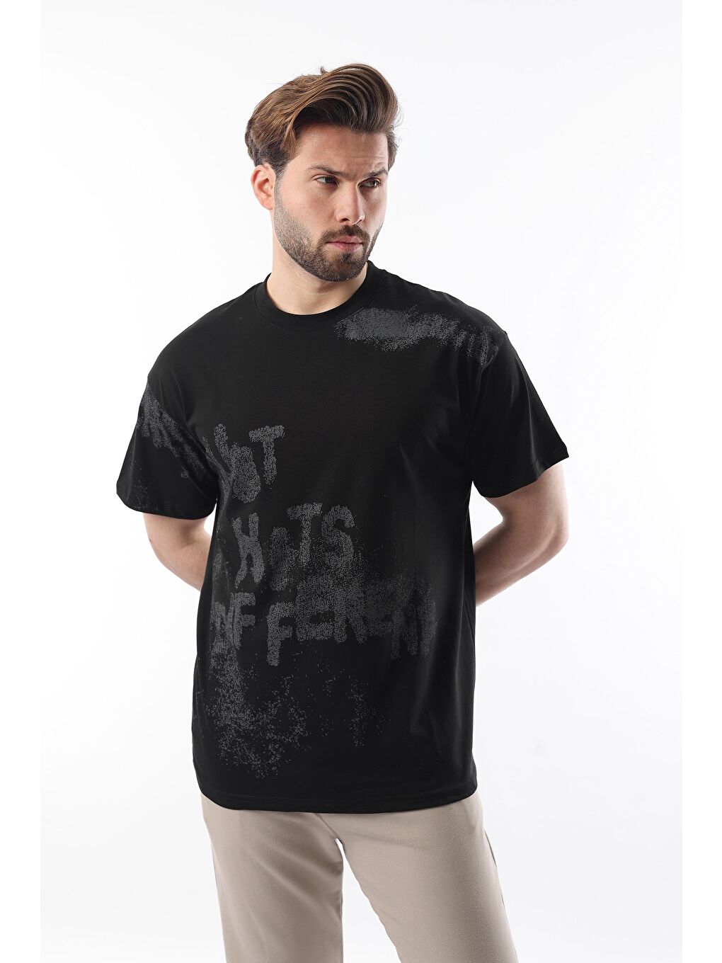 Siyah Baskılı Erkek Tişört E7115-3