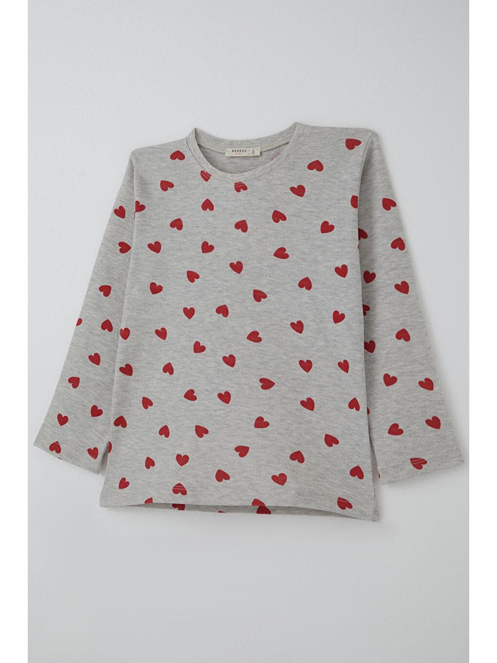 Kız Çocuk Pijama Takımı Kalp Desenli Açık Gri Melanj (4-7 Yaş)-7