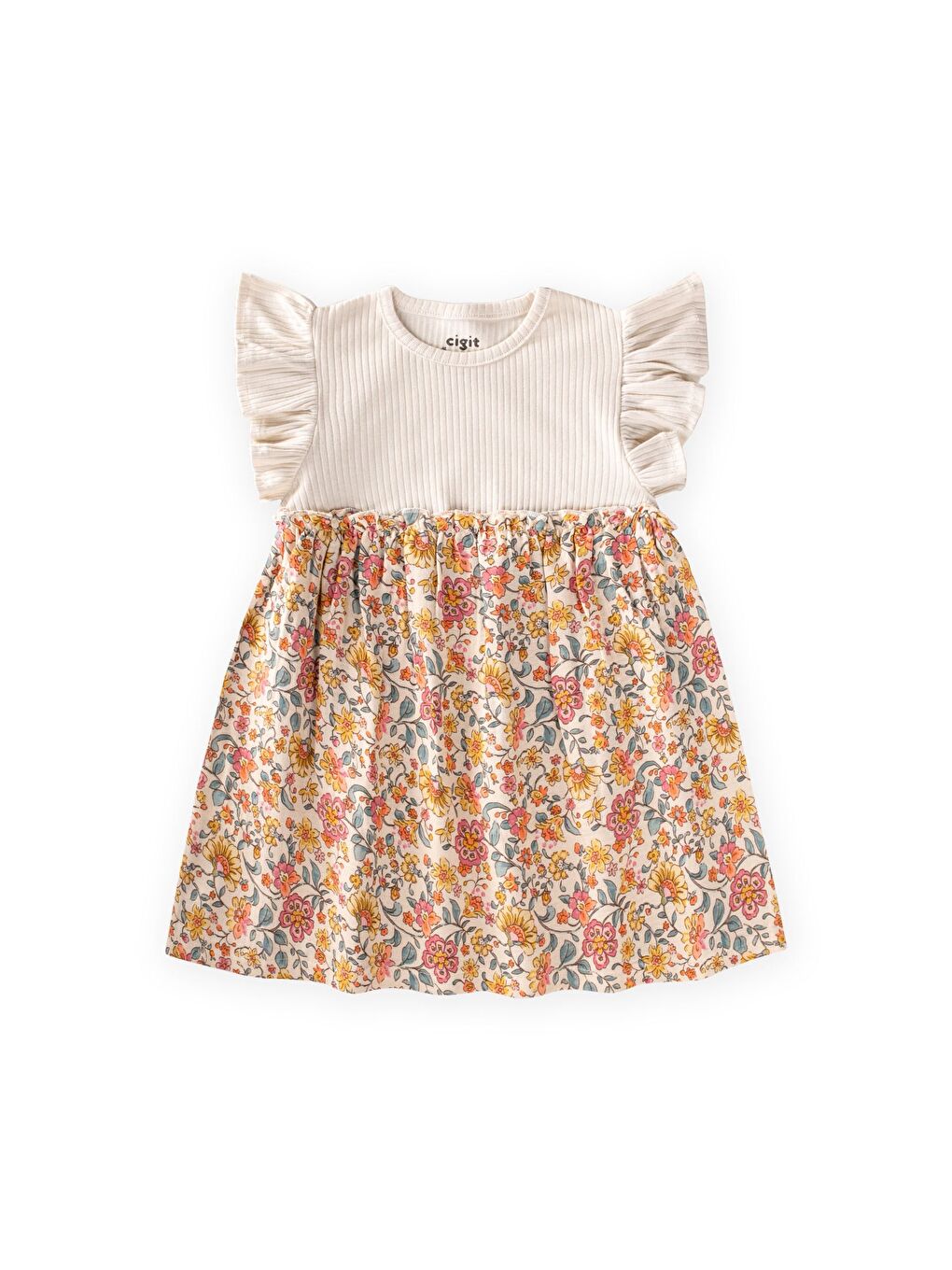 Müslin Garnili Elbise 1-8 Yaş Açık Bej