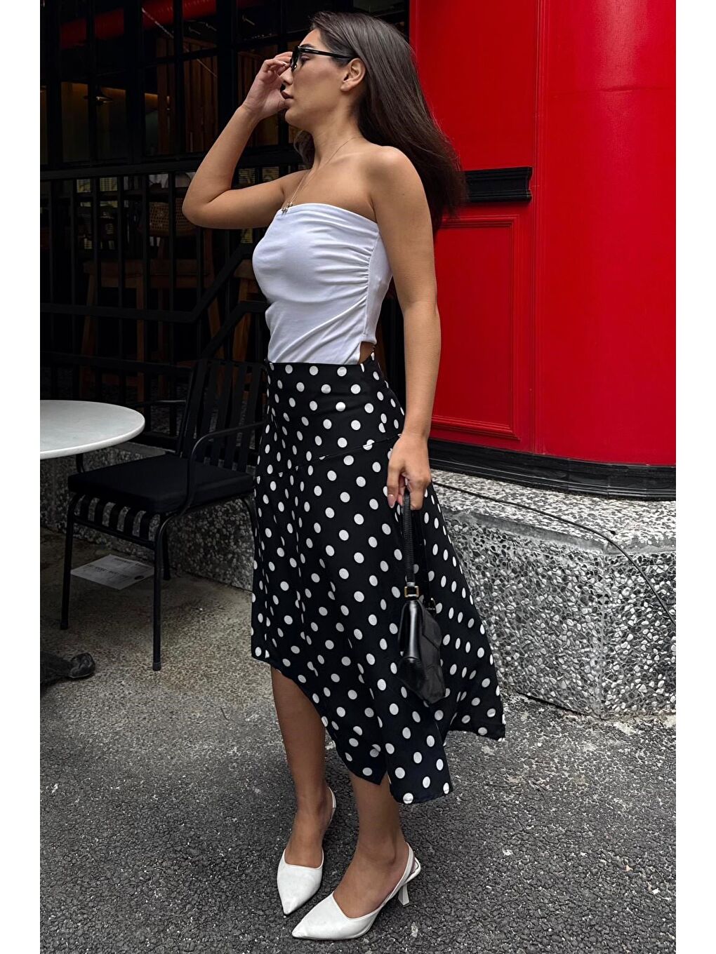 Siyah Puantiyeli Asimetrik Kadın Etek Mg2698-4