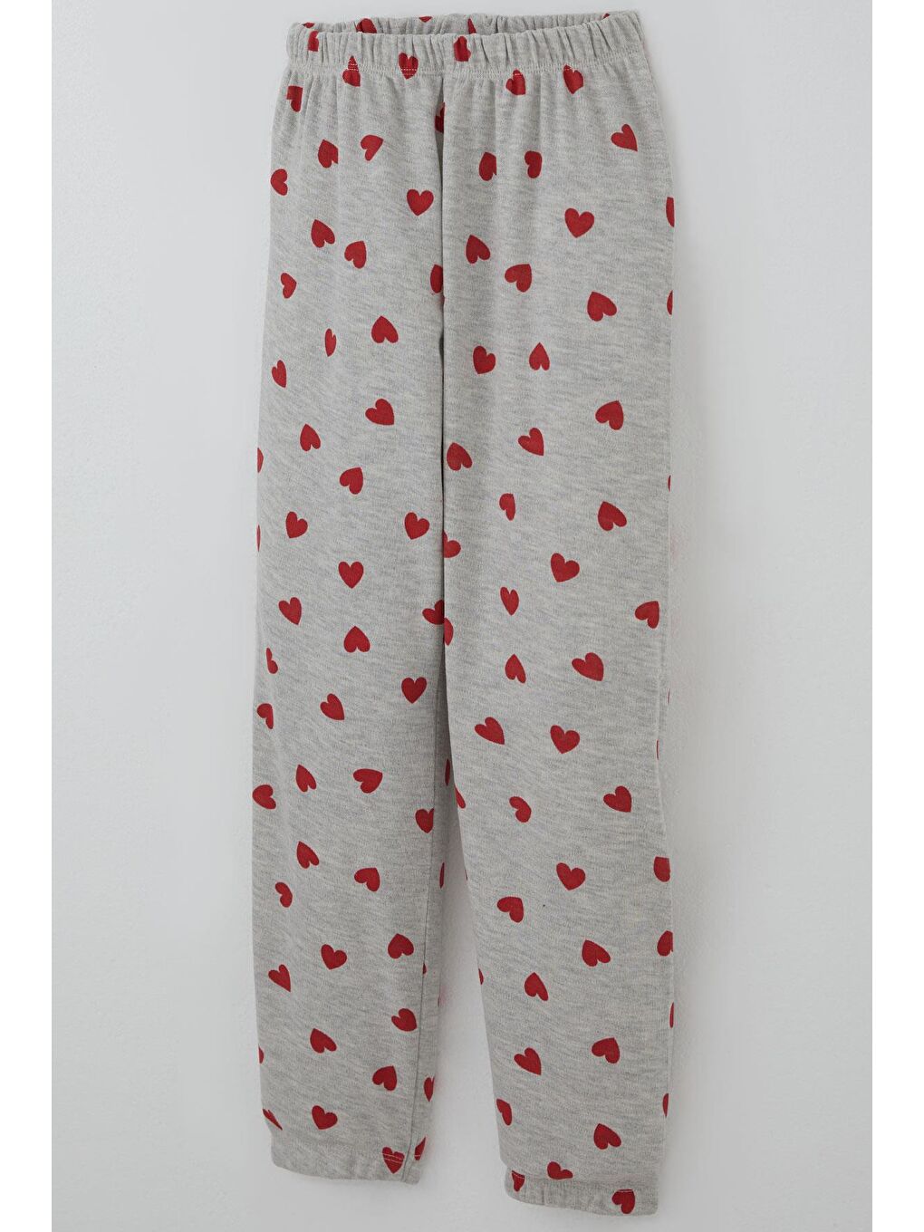 Kız Çocuk Pijama Takımı Kalp Desenli Açık Gri Melanj (4-7 Yaş)-8