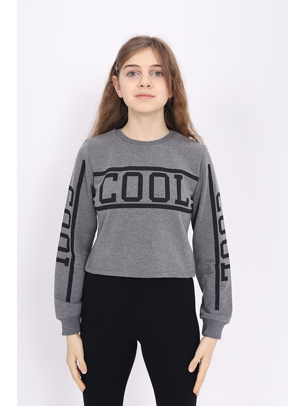 Antrasit Kız Çocuk Cool Baskılı Sweatshirt-5