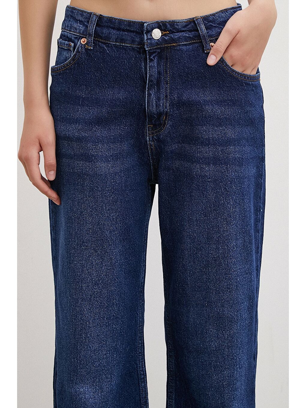 Yüksel Bel Wide Leg Jean Lacivert-1