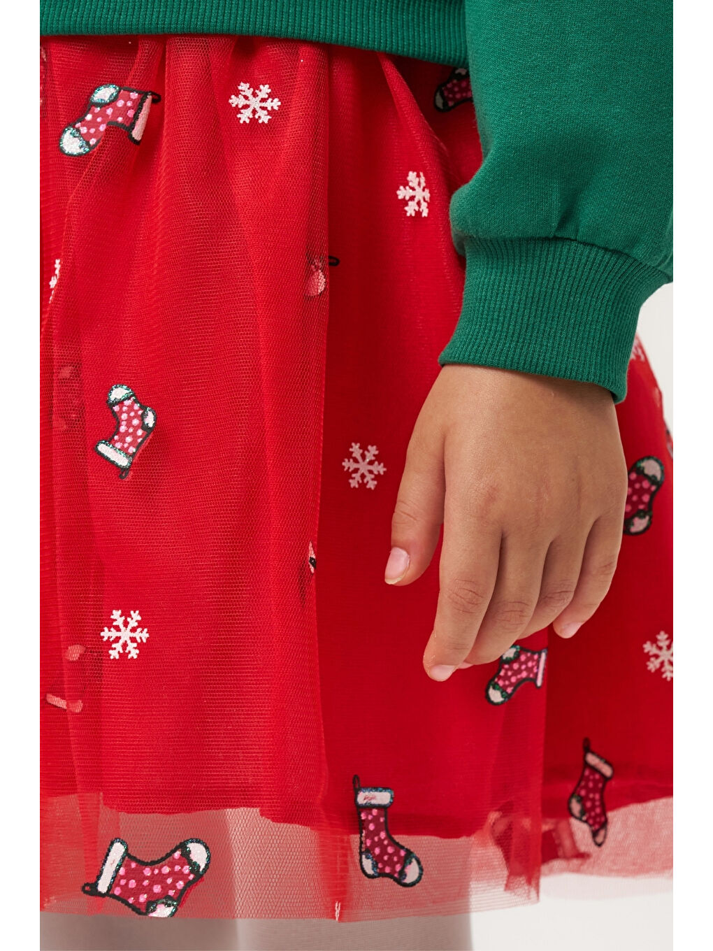 Yeşil  Joy Baskılı Tül Etekli Kız Çocuk Elbise - Fragile-4