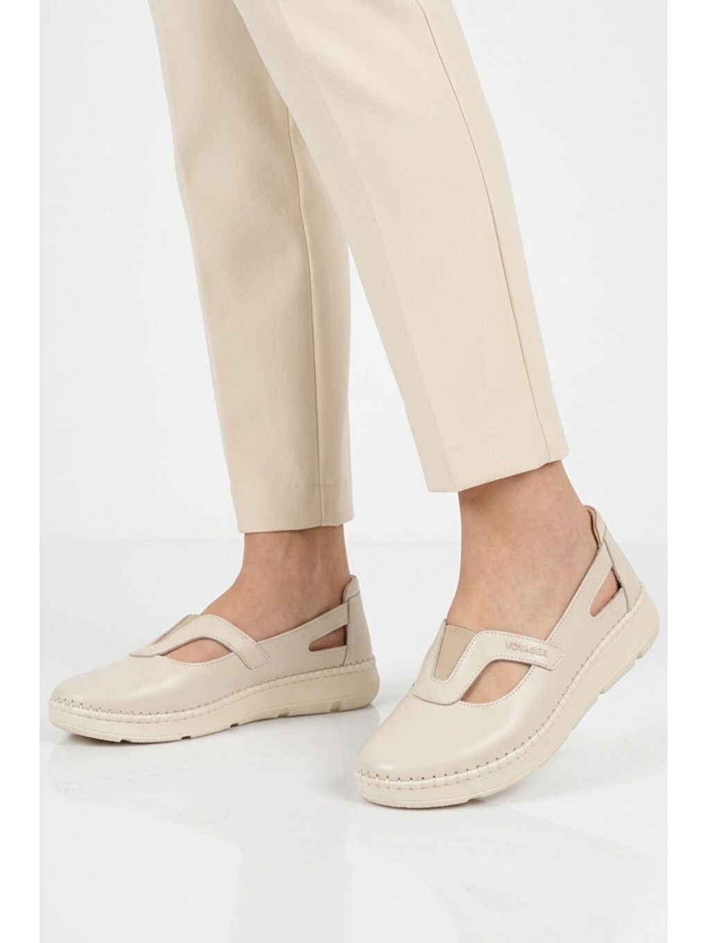 Ekru Hakiki Deri Anatomik Kadın Casual Ayakkabı Z541 Z-1