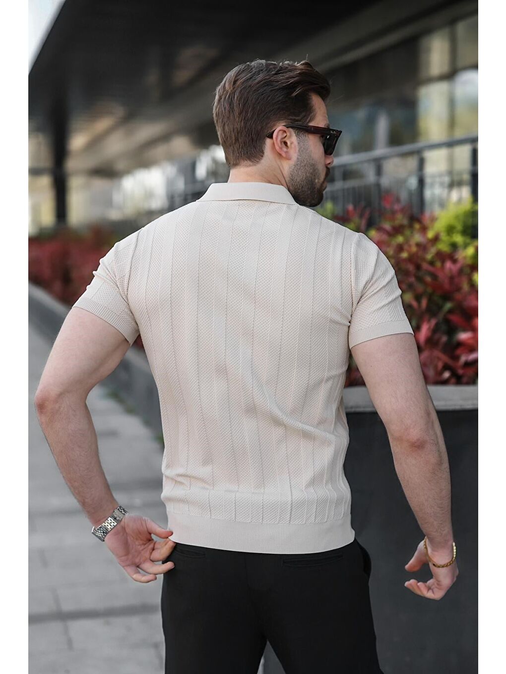 Bej Taş Rengi Slim Fit Polo Yaka Triko Erkek Tişört E7491-1