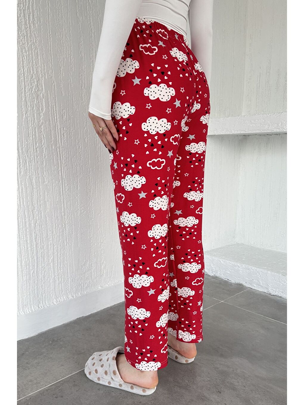 Kırmızı Baskılı Bel Lastikli Pijama Altı-2