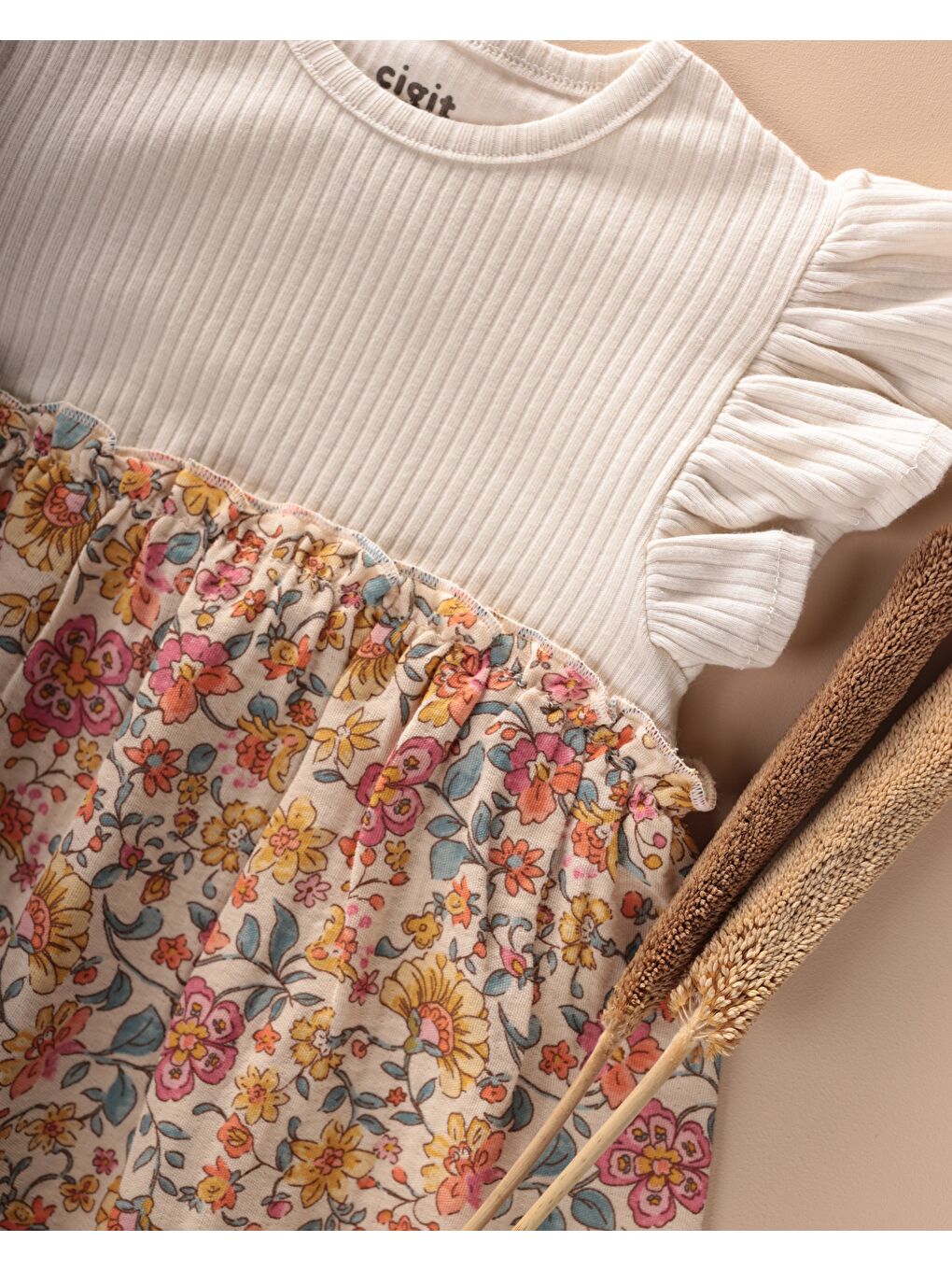 Müslin Garnili Elbise 1-8 Yaş Açık Bej-2